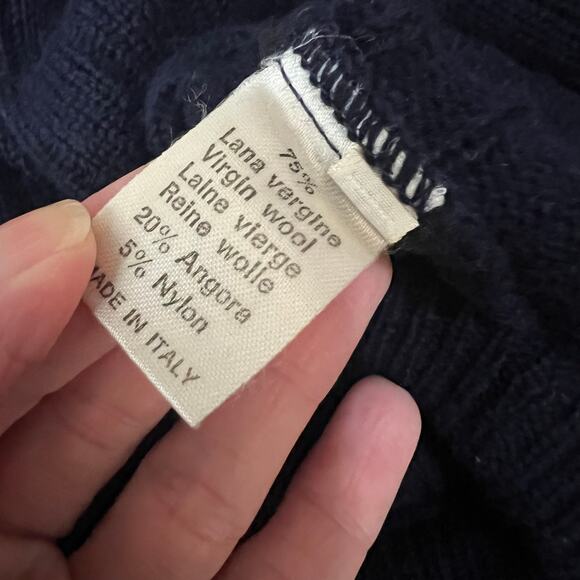 Mansouri Wool Blend Sweater Large Men Navy Blue Rib Knit Crewneck Designer Italy - Picture 8 of 9